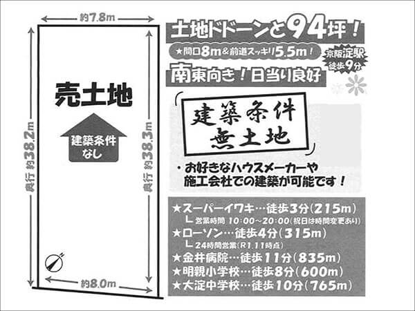 伏見区淀新町に新築一戸建て(淀駅まで徒歩9分)