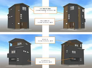 ３階建ての外観パース（大阪府枚方市の注文住宅）