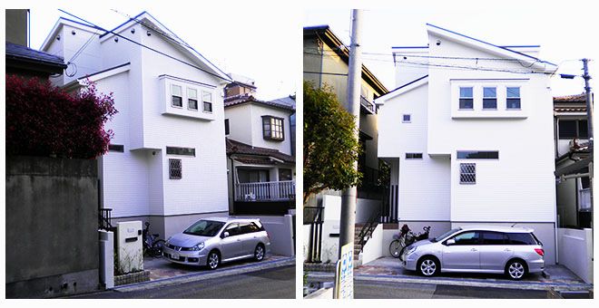 大阪Ｗ邸 – 雄大な白い外観 フリースペースのある家