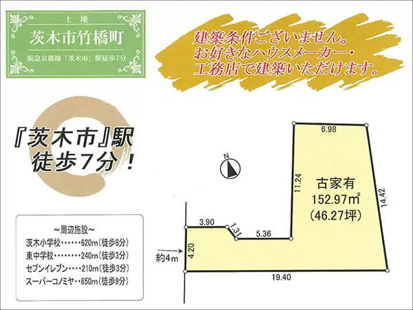 茨木市駅の不動産物件 新築一戸建ての建築用地）